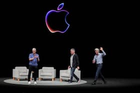 Apple CEO Tim Cook attends a panel discussion with Craig Federighi and John Giannandrea during the annual developer conference event at the company's headquarters in Cupertino, Calif., on Monday. (Carlos Barria/Reuters)