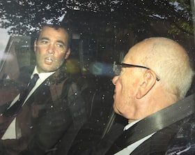 William Lewis, left, who was general manager of News International at the time, is seen with News Corp. Chairman Rupert Murdoch in London in 2011.