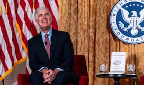 Supreme Court Justice Neil M. Gorsuch promotes his new book at the Richard M. Nixon Presidential Library and Museum in Yorba Linda, Calf., on Aug. 9. (Paul Bersebach/Orange County Register/AP)