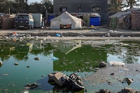 Sewage water flooded the streets of Khan Younis, Gaza on June 30 as the World Health Organization warned of the high risk of polio virus spreading.