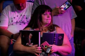 An audience member at a campaign event for former president Donald Trump in Wilkes-Barre, Pa., on Aug. 17. (Tom Brenner for The Washington Post)