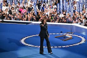 Vice President Kamala Harris at the Democratic National Convention on Aug. 22 in Chicago. (Ricky Carioti/The Washington Post)