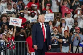 Donald Trump onstage before speaking at a campaign event in Atlanta on Saturday. (Elijah Nouvelage for The Washington Post)