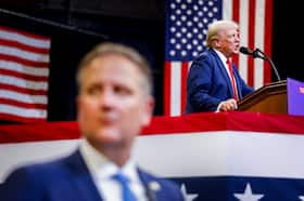 Republican presidential nominee Donald Trump speaks at a rally in Bozeman, Mont., on Friday.